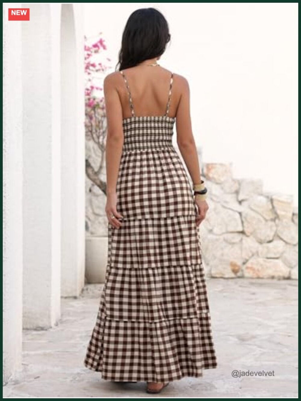 Smocked Maxi Dress with Pockets Spaghetti Strap V-Neck A-Line Boho Casual - Picture 4 of 6
